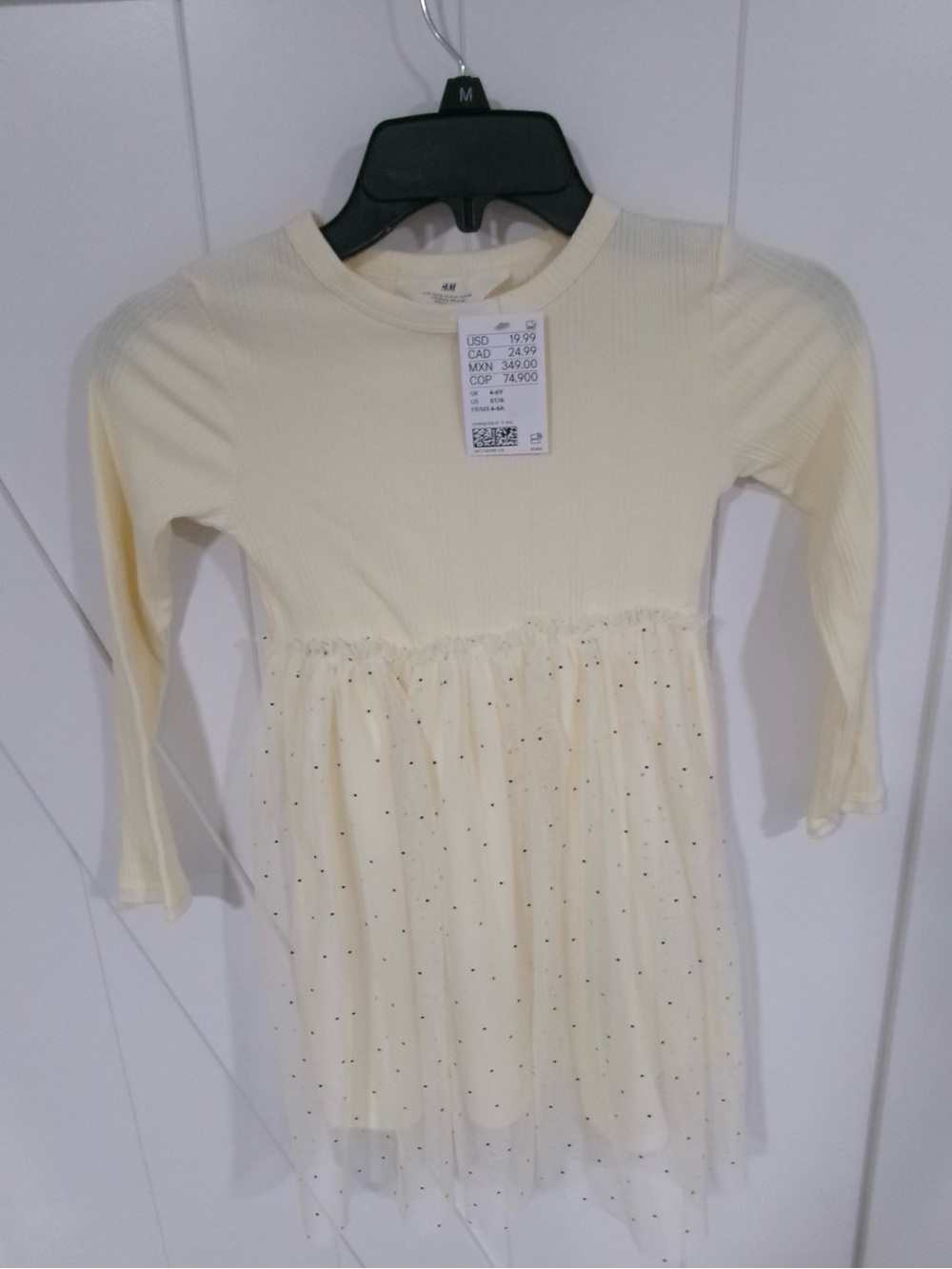 H&M Pale Yellow Ribbed Bodice Tulle Dress with Sparkle